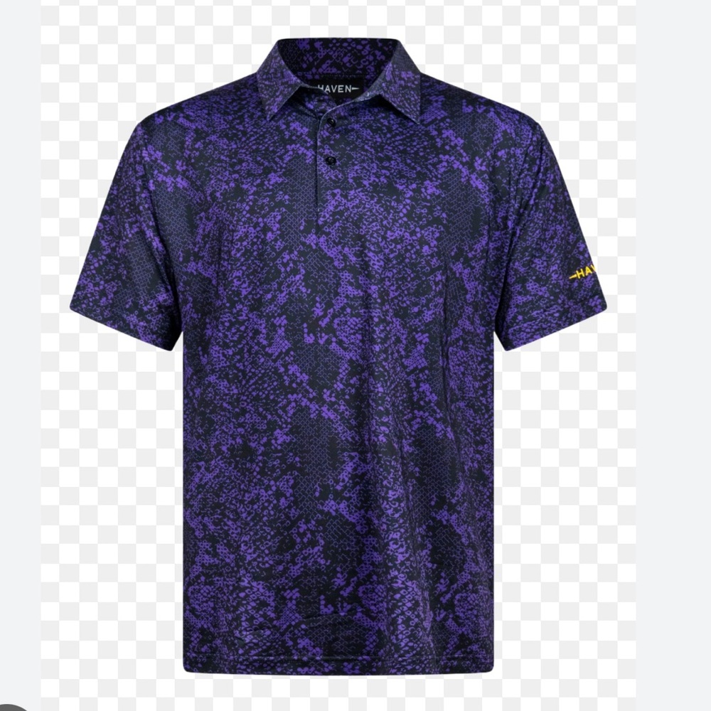HAVEN Mamba Polo - Purple & Black Snake Themed Print / Gold Accents - Size XL